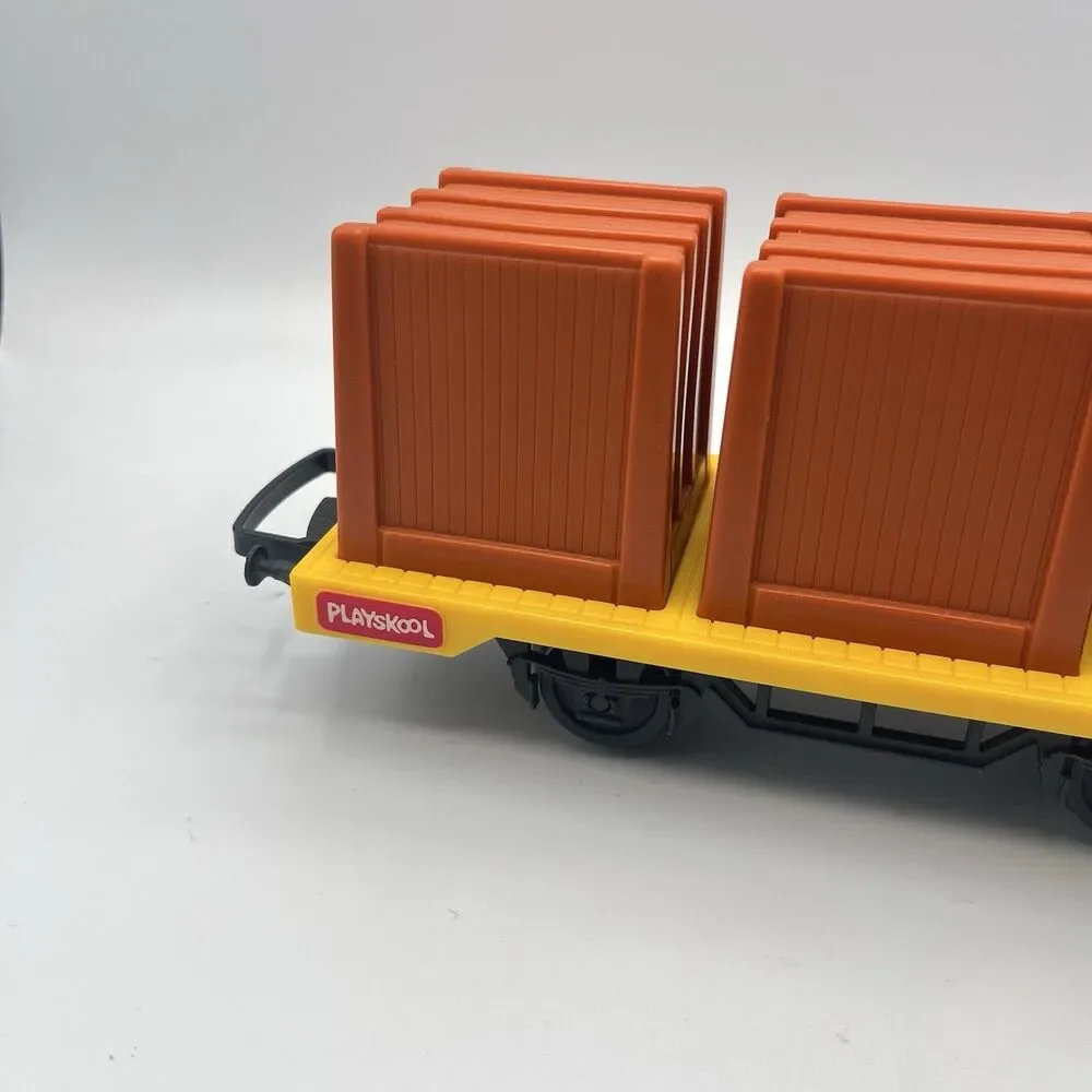 1988 Playskool Express Train Freight Yellow Flat Car With 3 Brown Boxes